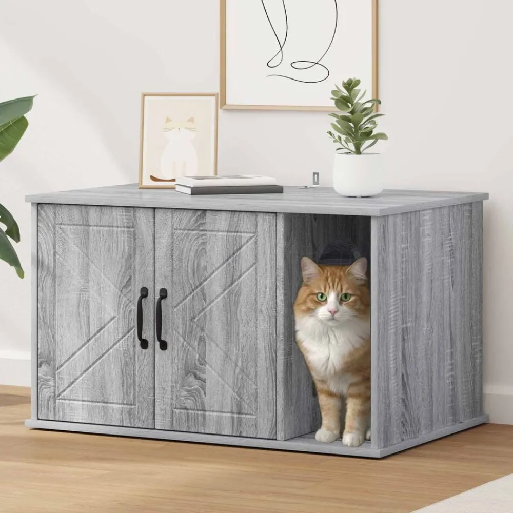 vidaXL Maison pour chat Gris Sonoma 85 x 55 x 50 cm Bois d'ingénierie