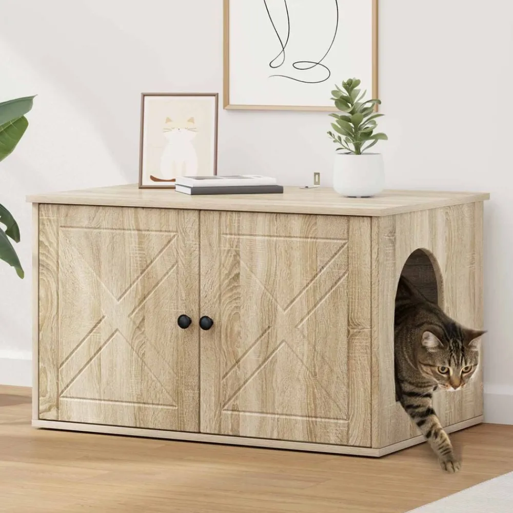 Articles Pour Animaux De Compagnie-vidaXL Maison pour chat Sonoma 85 x 55 x 50,5 cm Bois d'ingénierie Chêne sonoma