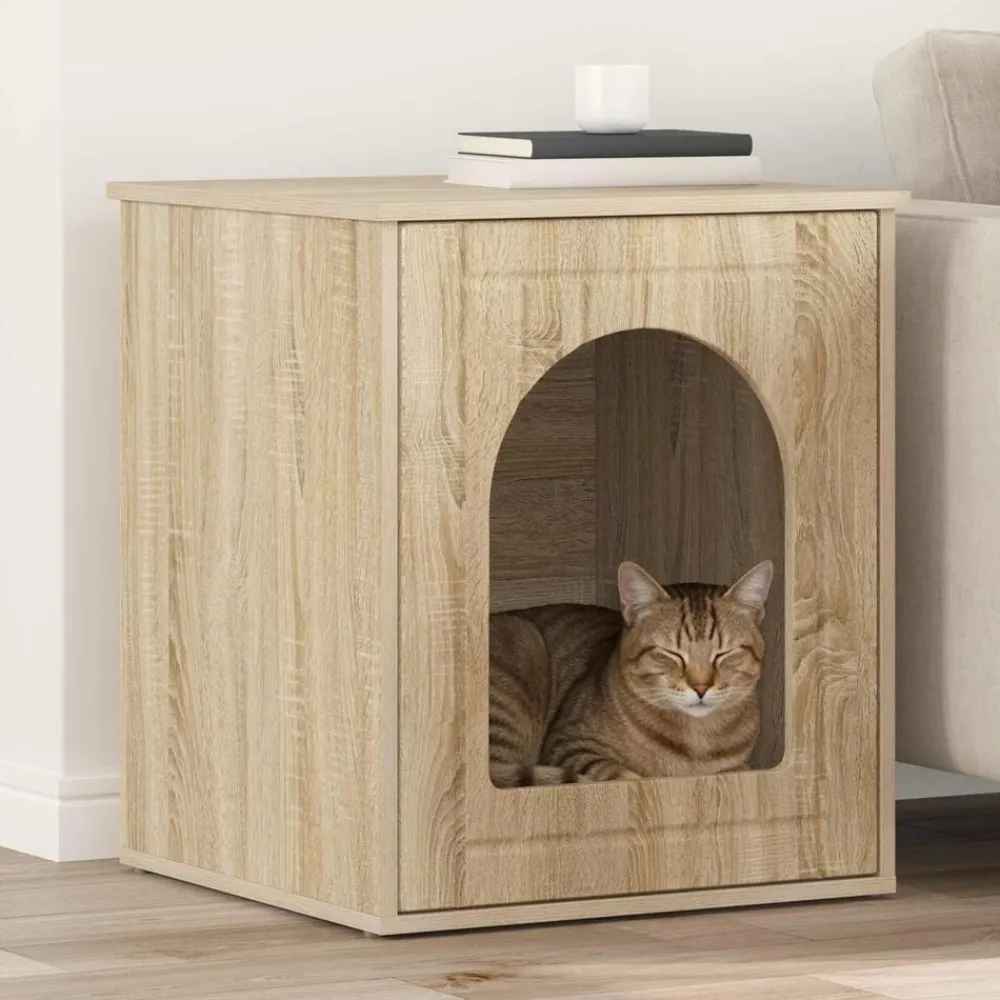 Articles Pour Animaux De Compagnie-vidaXL Maison pour chat Sonoma 53 x 52 x 62 cm Bois d'ingénierie Chêne sonoma