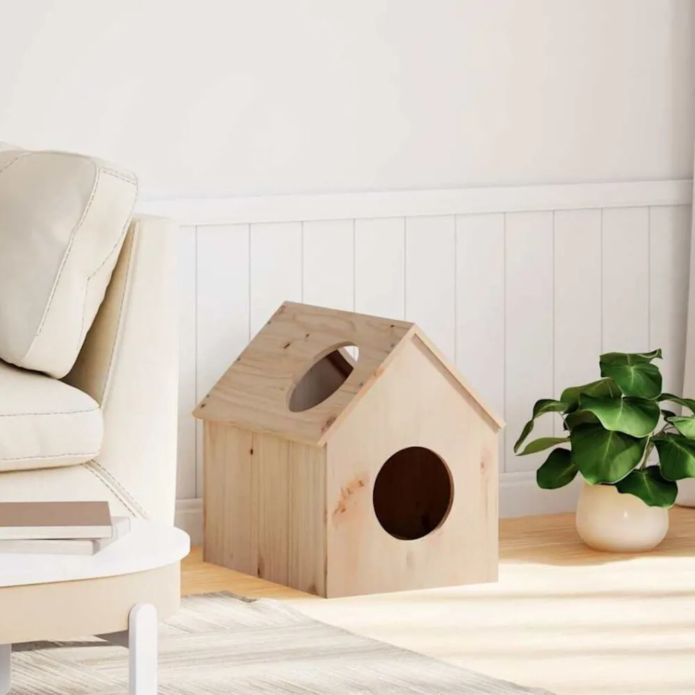 Articles Pour Animaux De Compagnie-vidaXL Maison pour chat 41x50x50 cm bois de pin massif Naturel