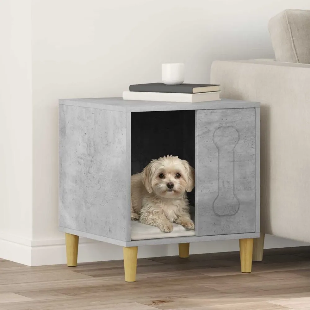 Articles Pour Animaux De Compagnie-vidaXL Maison pour Chiens Béton 44 x 42 x 49 cm Bois d'ingénierie Gris béton