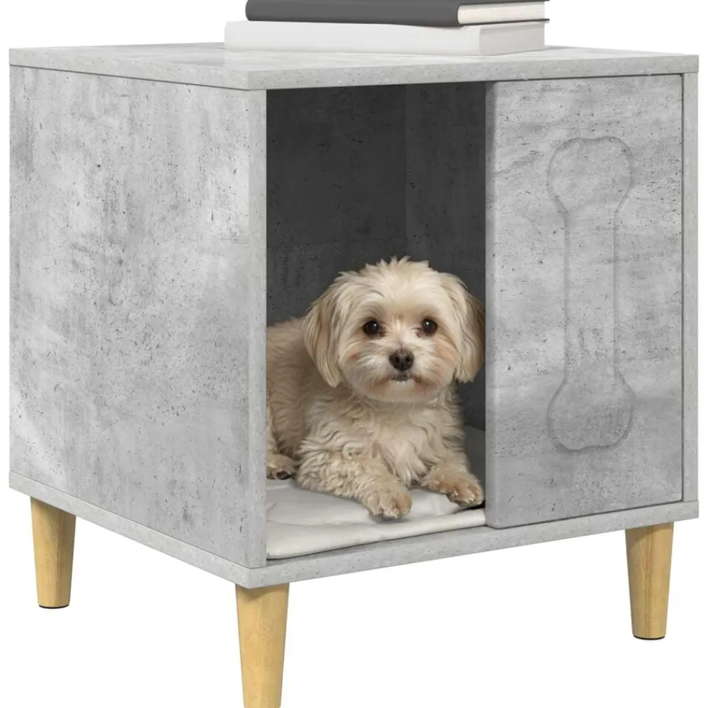 Articles Pour Animaux De Compagnie-vidaXL Maison pour Chiens Béton 44 x 42 x 49 cm Bois d'ingénierie Gris béton