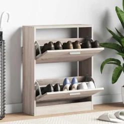 Produits Ménagers-vidaXL Meuble à chaussures en bois avec 2 compartiments Aspect chêne Ch&ecirc;ne