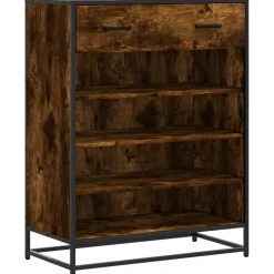 Produits Ménagers-vidaXL Meuble à chaussures chêne fumé bois d'ingénierie et métal Chêne fumé
