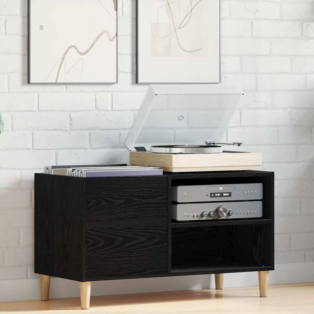 vidaXL Meuble à vinyles Chêne noir 84,5 x 38 x 48 cm Bois d'ingénierie