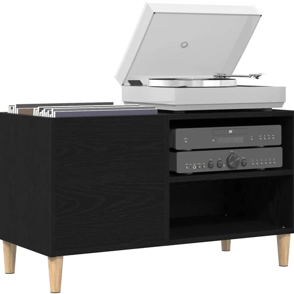 vidaXL Meuble à vinyles Chêne noir 84,5 x 38 x 48 cm Bois d'ingénierie