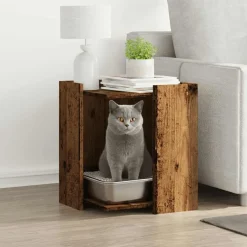Articles Pour Animaux De Compagnie-vidaXL Meuble de bac à litière pour chat bois d'ingénierie Vieux bois