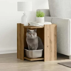 Articles Pour Animaux De Compagnie-vidaXL Meuble de bac à litière pour chat chêne artisanal 42x42x51 cm ch&ecirc;ne artisanal