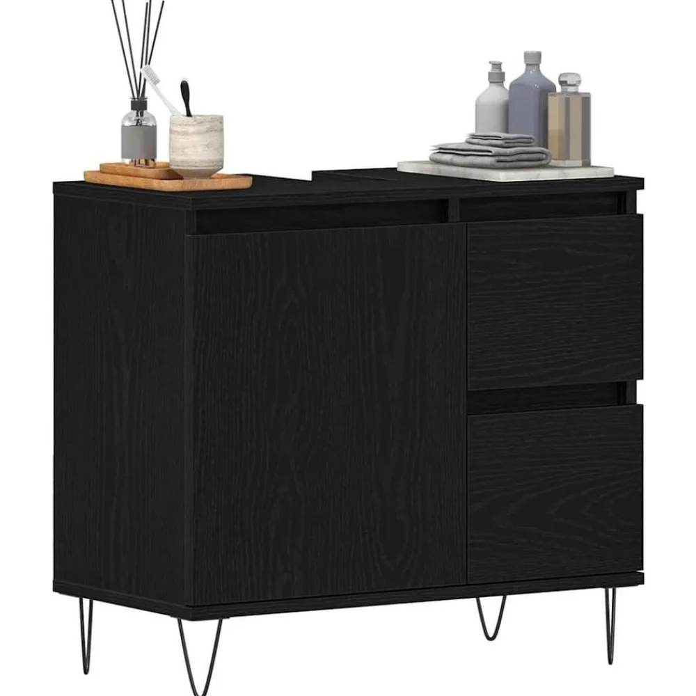 vidaXL Meuble de Lavabo de Salle de Bain Chêne noir 65 x 33 x 60 cm