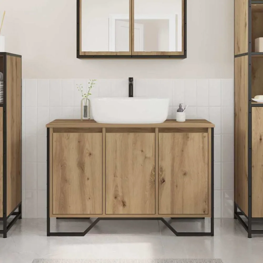 Ensembles De Meubles-vidaXL Meuble de Lavabo de Salle de Bain avec stockage Chêne artisanal chêne artisanal