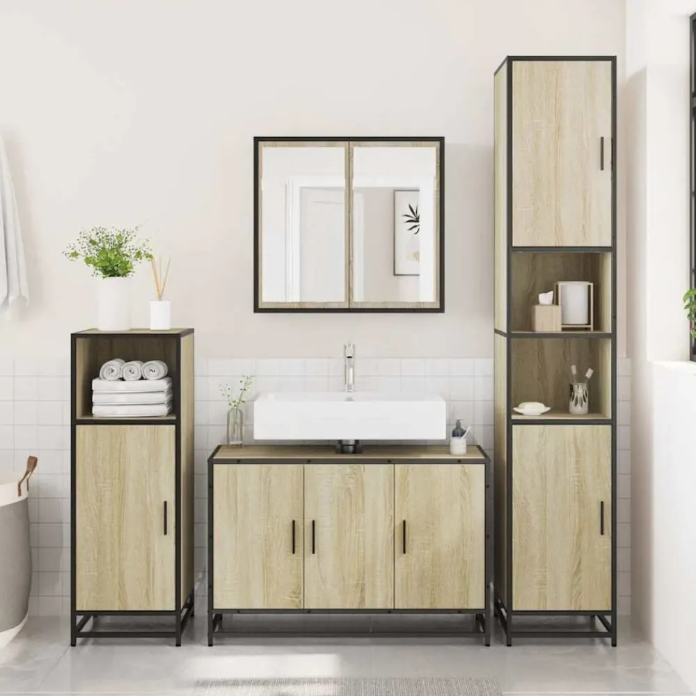 vidaXL Meuble de salle de bain avec lavabo Chêne Sonoma 90 x 33 x 60 cm Bois d'ingénierie