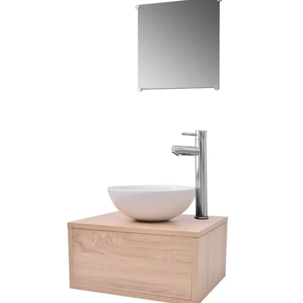 Ensembles De Meubles-vidaXL Meuble de salle de bain 4 pcs avec lavabo et robinet Beige