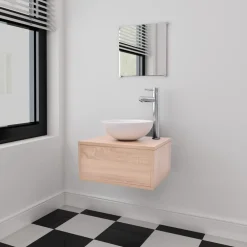 Ensembles De Meubles-vidaXL Meuble de salle de bain 4 pcs avec lavabo et robinet Beige