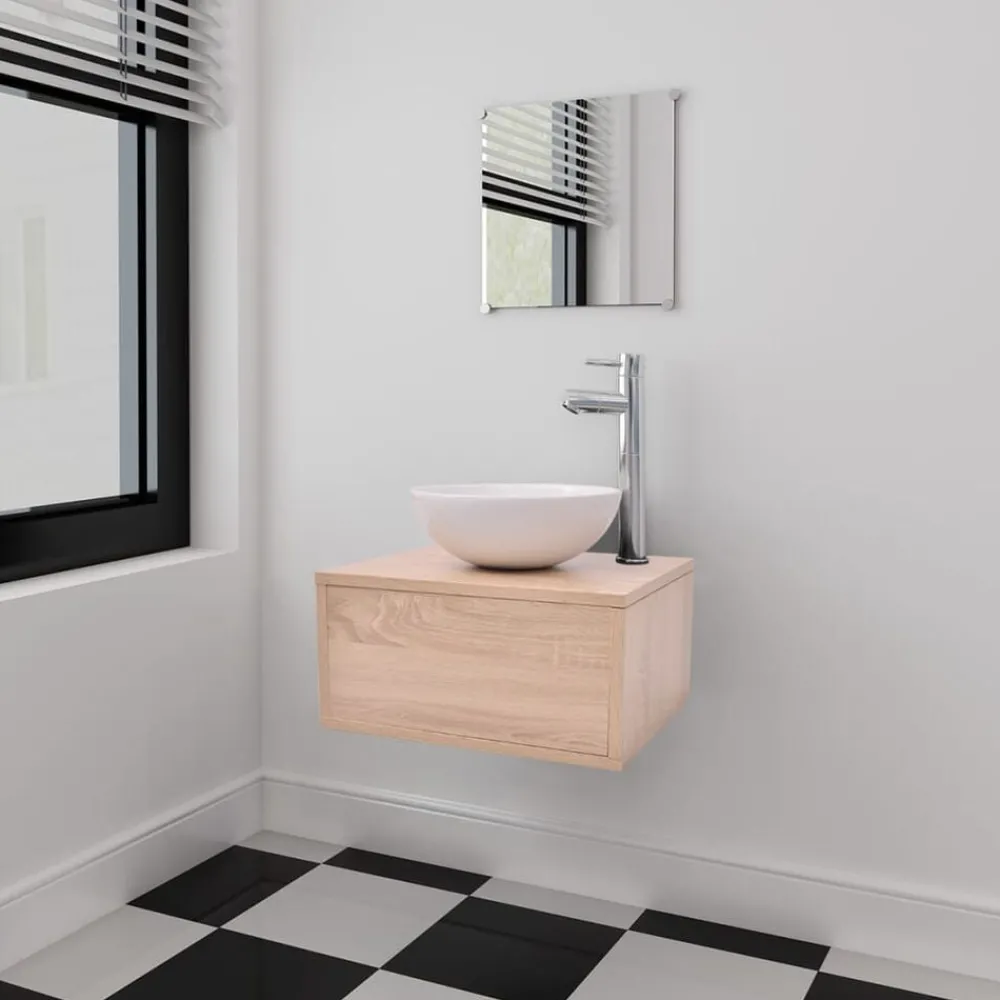 Ensembles De Meubles-vidaXL Meuble de salle de bain 4 pcs avec lavabo et robinet Beige