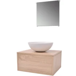 Ensembles De Meubles-vidaXL Meuble de salle de bain 4 pcs avec lavabo et robinet Beige