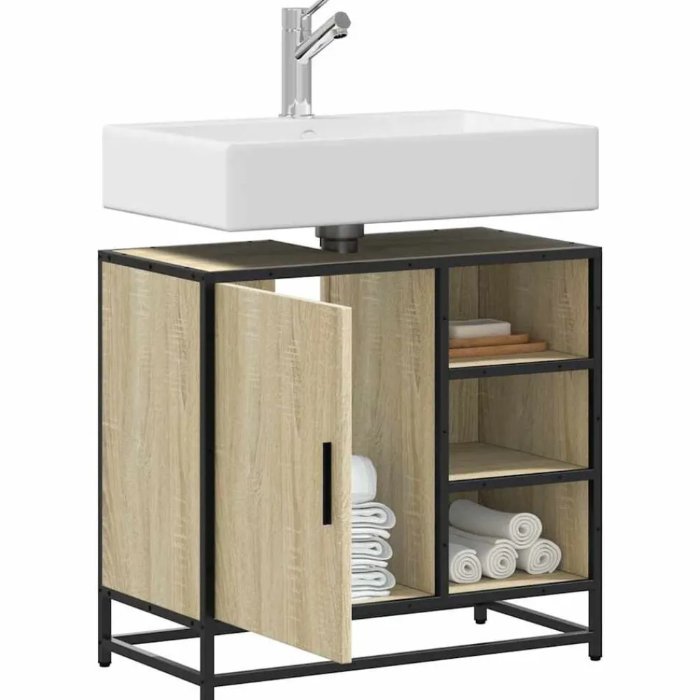 vidaXL Meuble de salle de bain avec lavabo Chêne Sonoma 65 x 33 x 60 cm Bois d'ingénierie