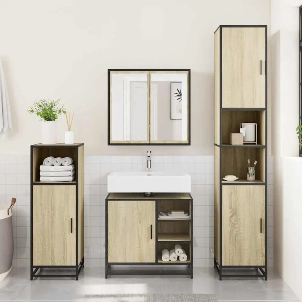 vidaXL Meuble de salle de bain avec lavabo Chêne Sonoma 65 x 33 x 60 cm Bois d'ingénierie