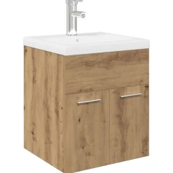 vidaXL Meuble lavabo avec bassin et robinet intégrés chêne artisanal