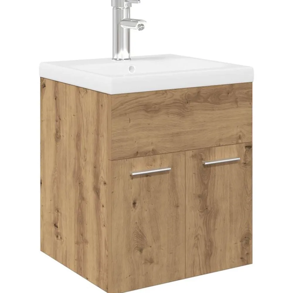 vidaXL Meuble lavabo avec bassin et robinet intégrés chêne artisanal