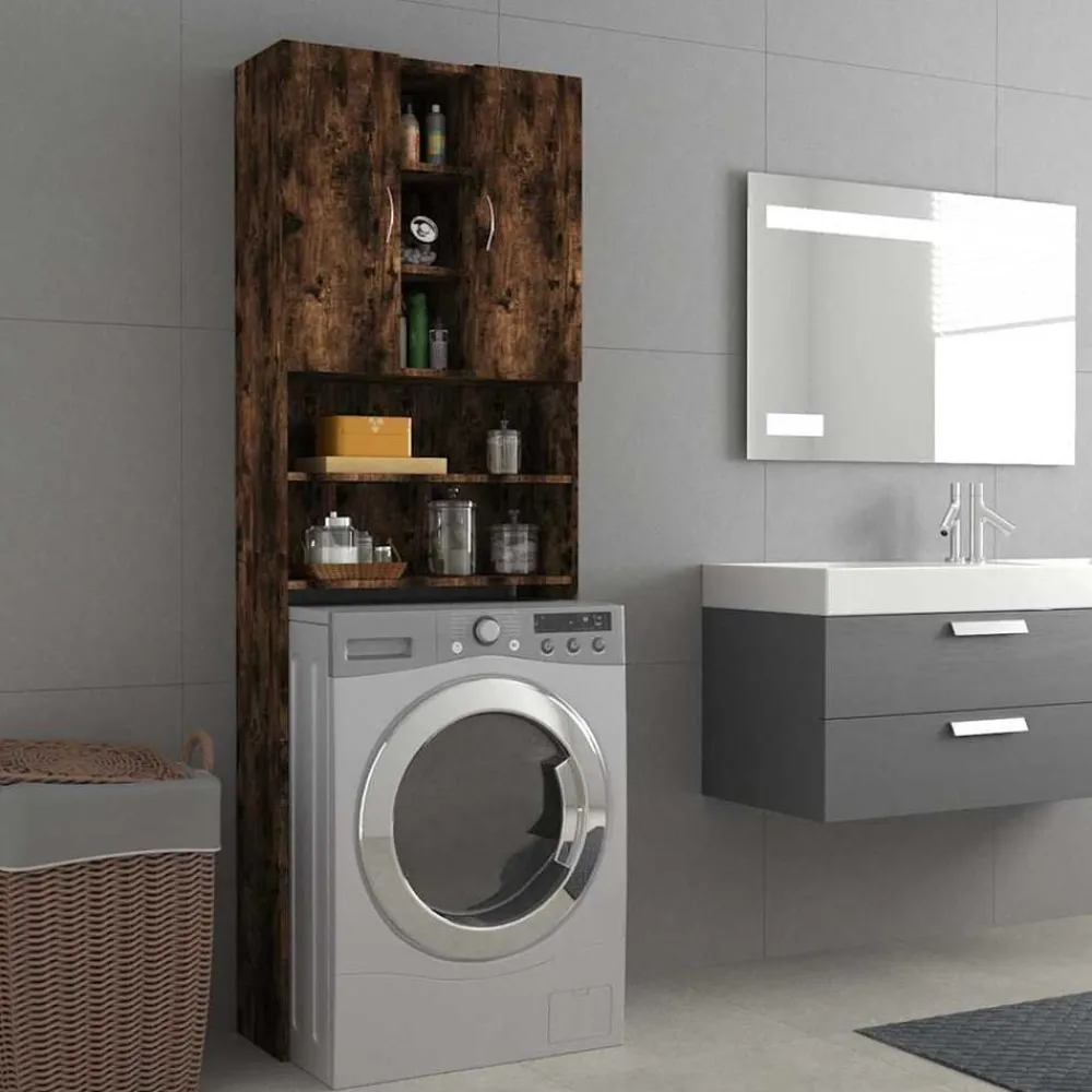 vidaXL Meuble pour machine à laver Chêne fumé 64x25,5x190 cm