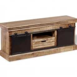 vidaXL Meuble TV avec 2 portes coulissantes Bois de manguier massif