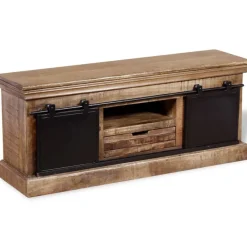 vidaXL Meuble TV avec 2 portes coulissantes Bois de manguier massif