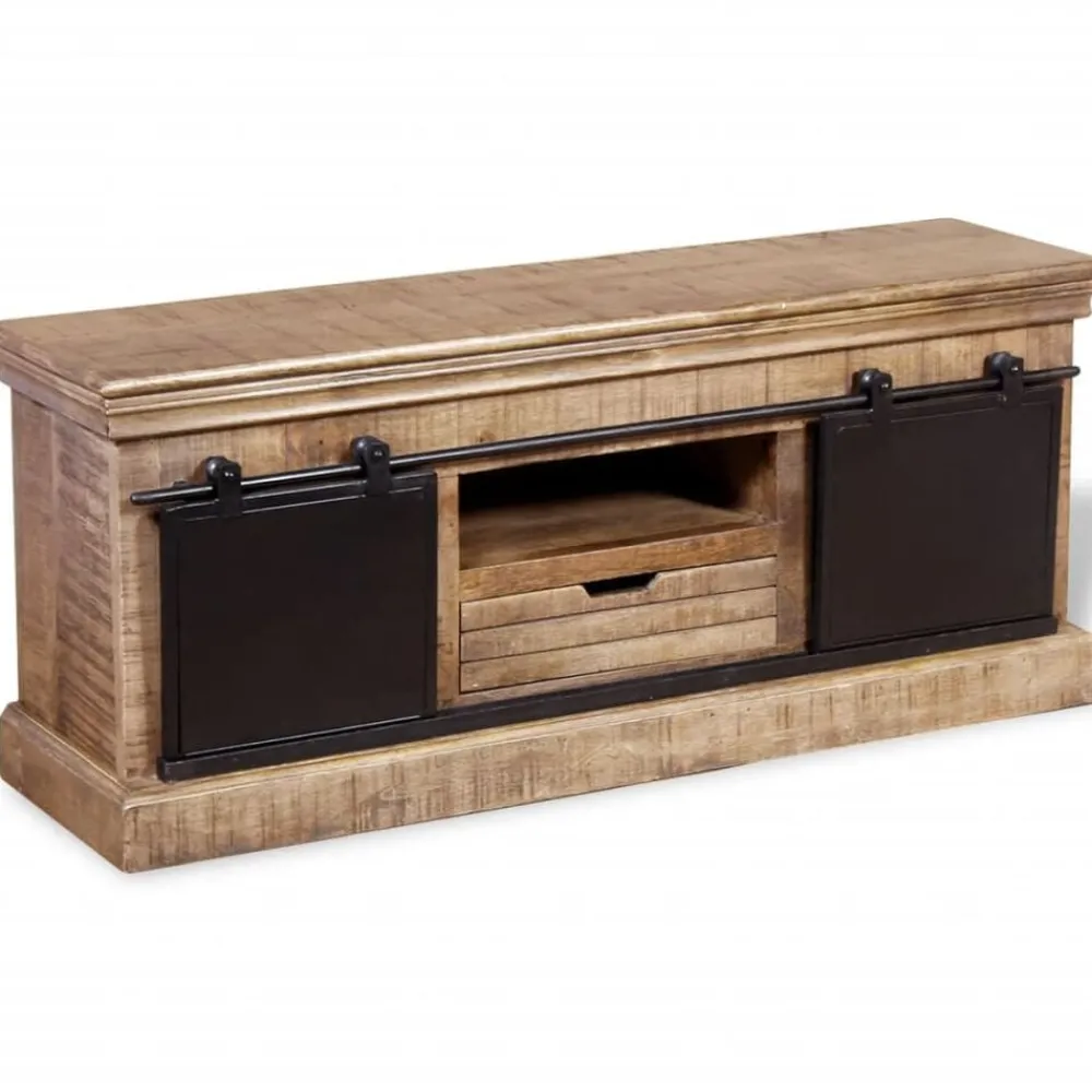 vidaXL Meuble TV avec 2 portes coulissantes Bois de manguier massif
