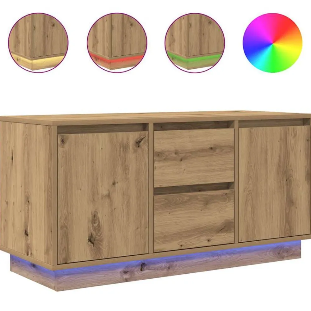 vidaXL Meuble TV avec éclairages LED chêne artisanal 100x41x50 cm