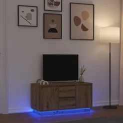 vidaXL Meuble TV avec éclairages LED chêne artisanal 100x41x50 cm