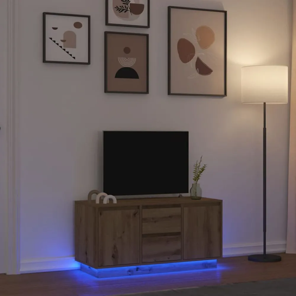vidaXL Meuble TV avec éclairages LED chêne artisanal 100x41x50 cm