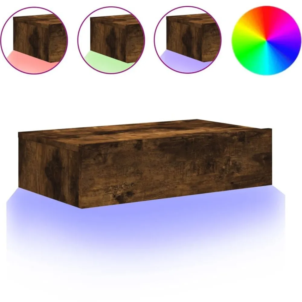vidaXL Meuble TV avec éclairage LED chêne fumé 60x35x15,5 cm