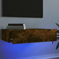vidaXL Meuble TV avec éclairage LED chêne fumé 60x35x15,5 cm