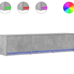 vidaXL Meuble TV avec LED Béton 165 x 34 x 40 cm Bois d'ingénierie