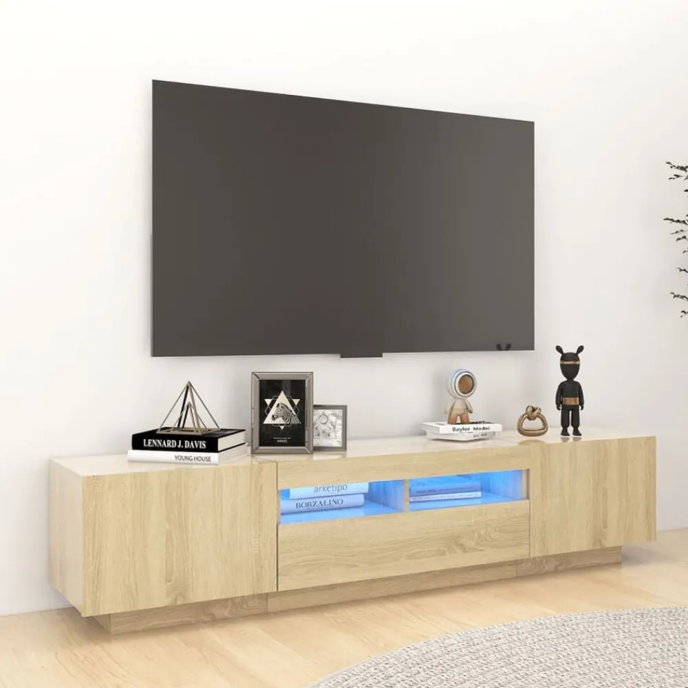 Meubles Tv-vidaXL Meuble TV avec lumières LED Chêne sonoma 180x35x40 cm Chêne sonoma