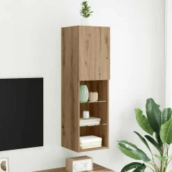 Meubles Tv-vidaXL Meuble TV avec lumières LED chêne artisanal 30,5x30x102 cm ch&ecirc;ne artisanal