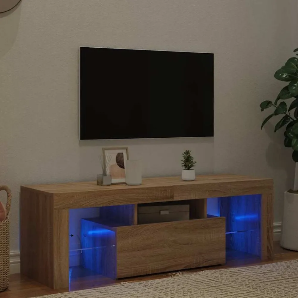 vidaXL Meuble TV avec lumières LED chêne sonoma 120x35x40 cm