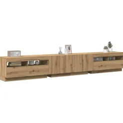 Meubles Tv-vidaXL Meuble TV avec lumières LED chêne artisanal bois d'ingénierie ch&ecirc;ne artisanal