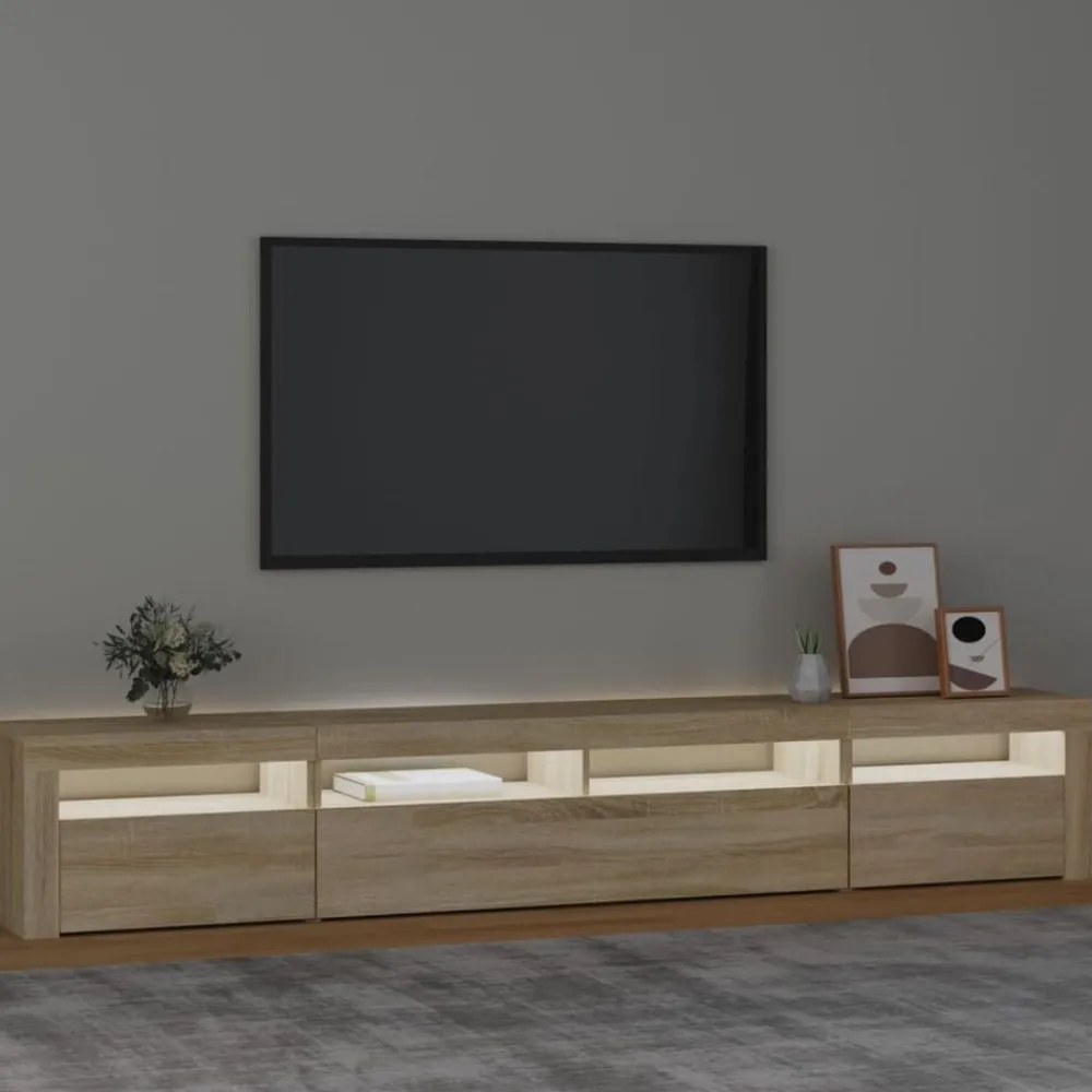 Meubles Tv-vidaXL Meuble TV avec lumières LED Chêne sonoma 240x35x40 cm Chêne sonoma