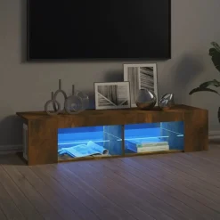 vidaXL Meuble TV avec lumières LED chêne fumé 135x39x30 cm