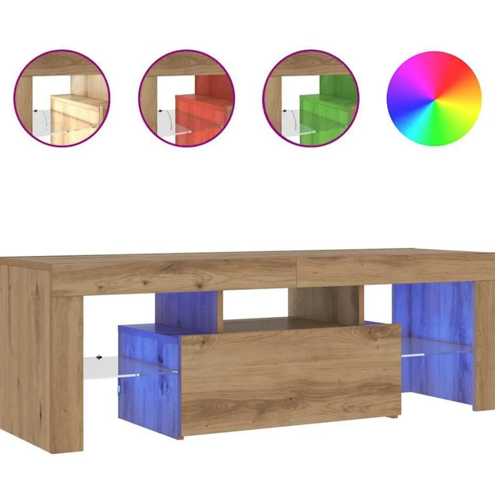 vidaXL Meuble TV avec lumières LED chêne artisanal bois d'ingénierie
