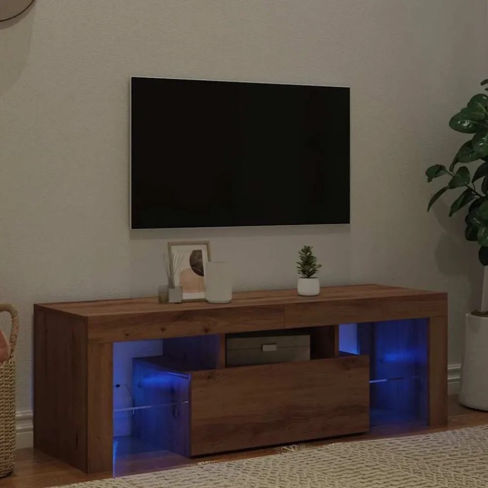 vidaXL Meuble TV avec lumières LED chêne artisanal bois d'ingénierie
