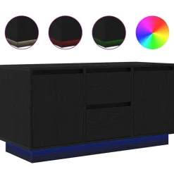 vidaXL Meuble TV avec lumières LED chêne noir 100x41x50 cm