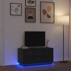 vidaXL Meuble TV avec lumières LED chêne noir 100x41x50 cm