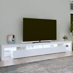 Meubles Tv-vidaXL Meuble TV avec lumières LED 260x36,5x40 cm Blanc