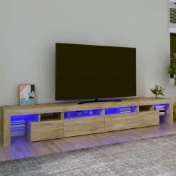 vidaXL Meuble TV avec lumières LED Chêne sonoma 260x36,5x40 cm
