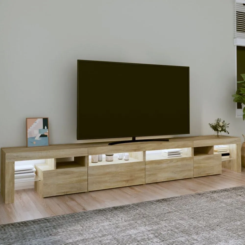 vidaXL Meuble TV avec lumières LED Chêne sonoma 260x36,5x40 cm
