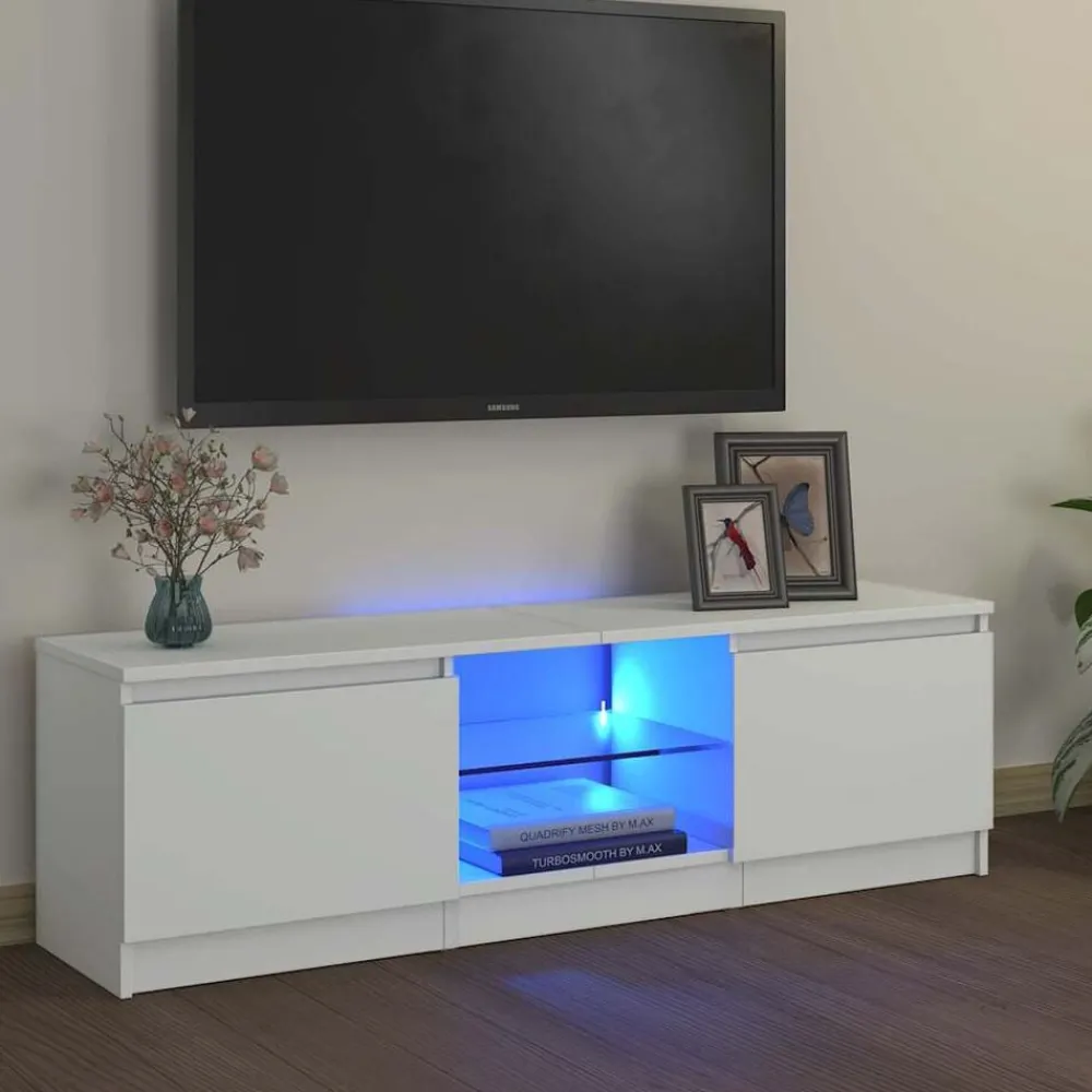 Meubles Tv-vidaXL Meuble TV avec lumières LED 120x30x36 cm Blanc