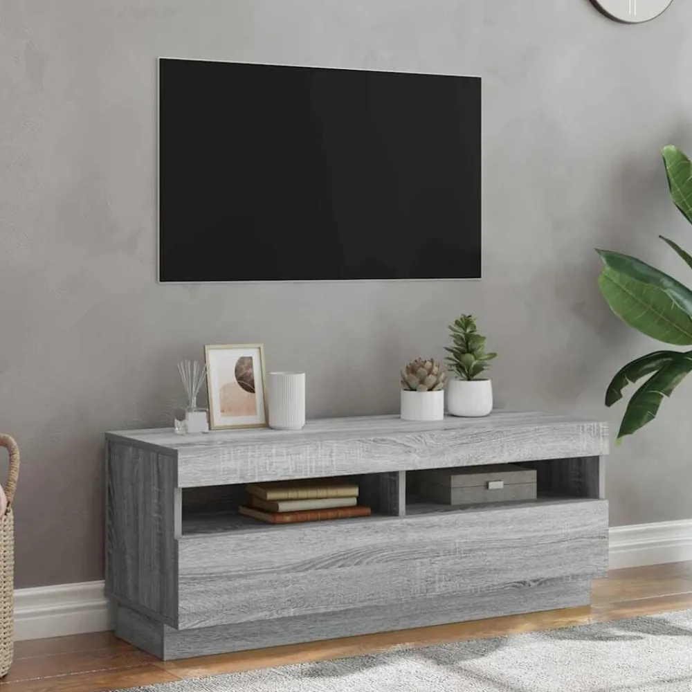 Meubles Tv-vidaXL Meuble TV avec lumières LED 100x35x40 cm Sonoma gris
