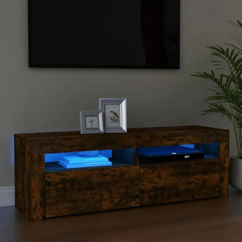 Meubles Tv-vidaXL Meuble TV avec lumières LED Chêne fumé 120x35x40 cm Chêne fumé