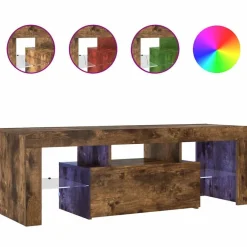 vidaXL Meuble TV avec lumières LED chêne fumé 120x35x40 cm